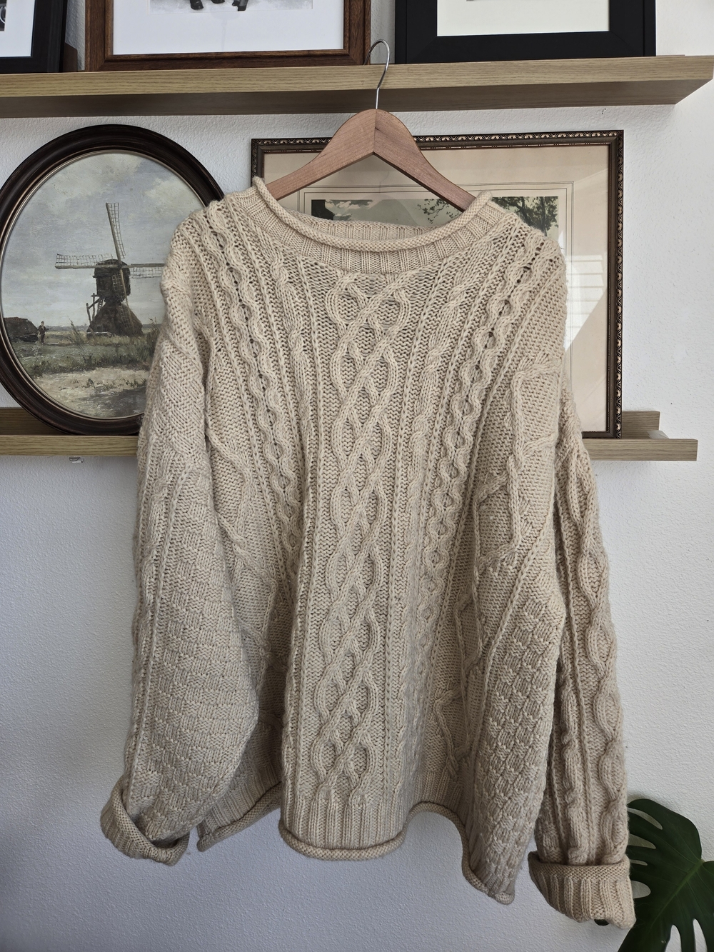 Vintage | Fisherman Knit Sweater In Cream | Oversized